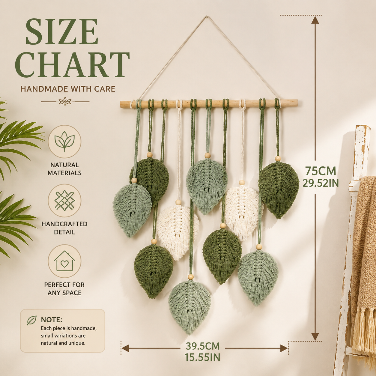 Leaf Macrame Wall Hanging | Boho Wall Tapestry Decor | Handmade Style Home Accent | Living Room Wall Decoration | Aesthetic Gift Idea