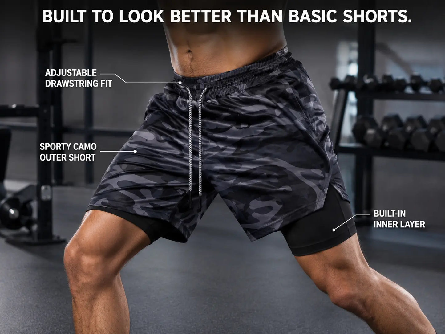 Men Camo Lined Running Shorts | Drawstring Athletic Shorts | Casual Beach Shorts | Everyday Gym Style Jumartins