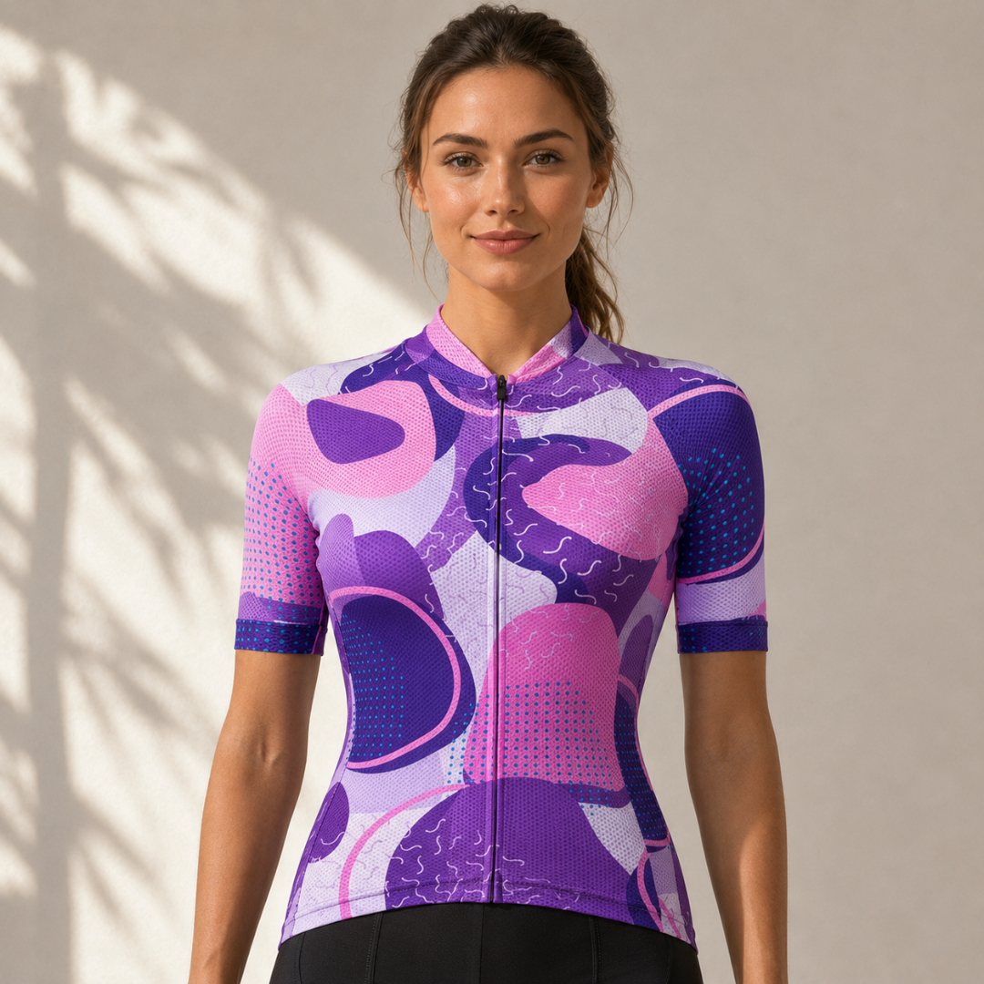 Womens Cycling Jersey | Short Sleeve Bike Shirt | Summer MTB Riding Top | Colorful Road Race Jersey | Breathable Cycling Wear