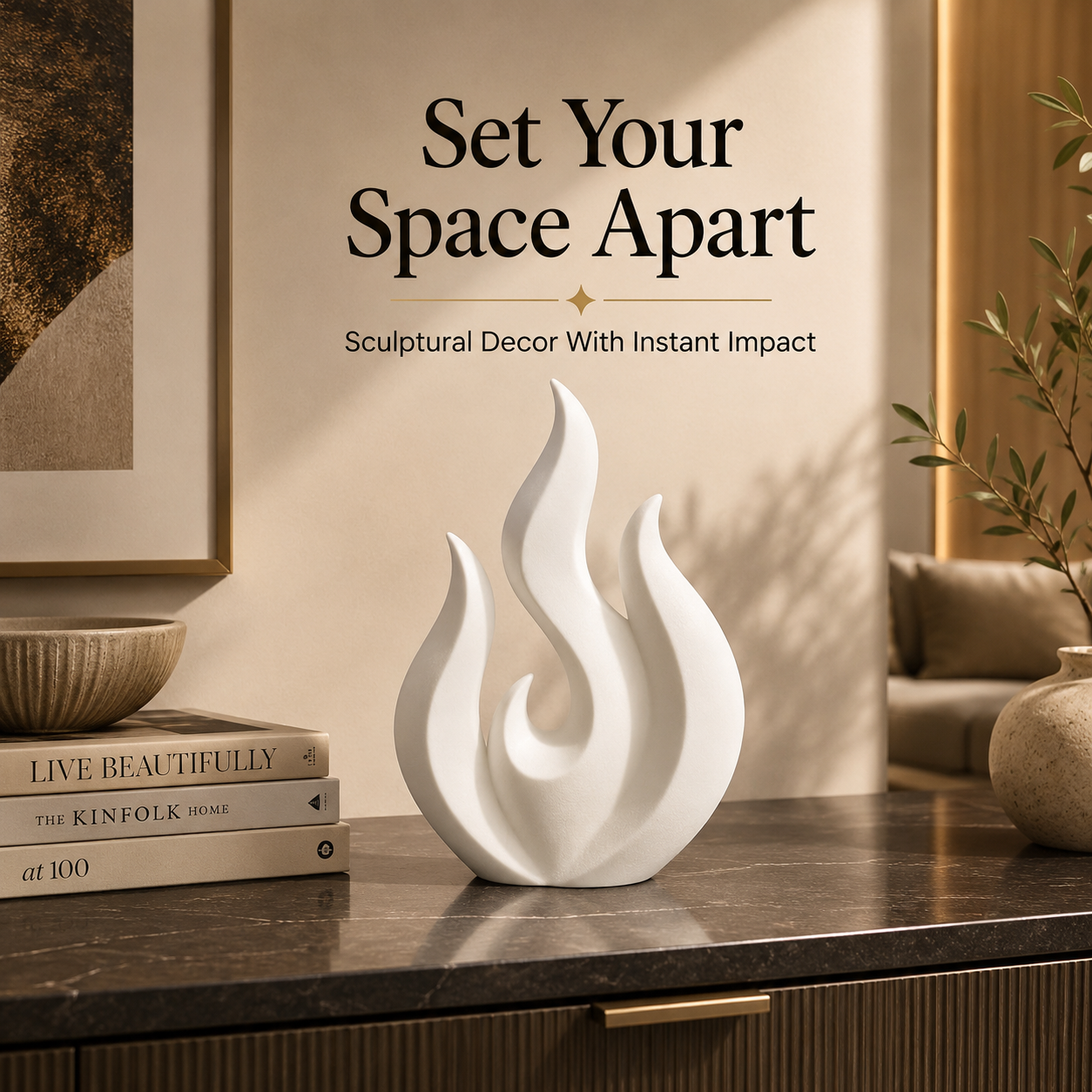 Flame Sculpture Decor | Abstract Fire Figurine | Minimalist Desktop Ornament | Living Room Shelf Accent | Housewarming Gift