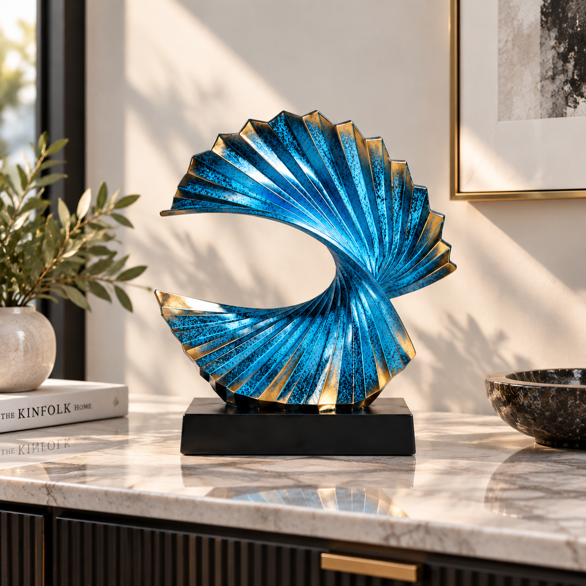 Abstract Wave Resin Sculpture | Modern Art Figurine Home Decor | Elegant Desktop Accent For Living Room Bedroom Study