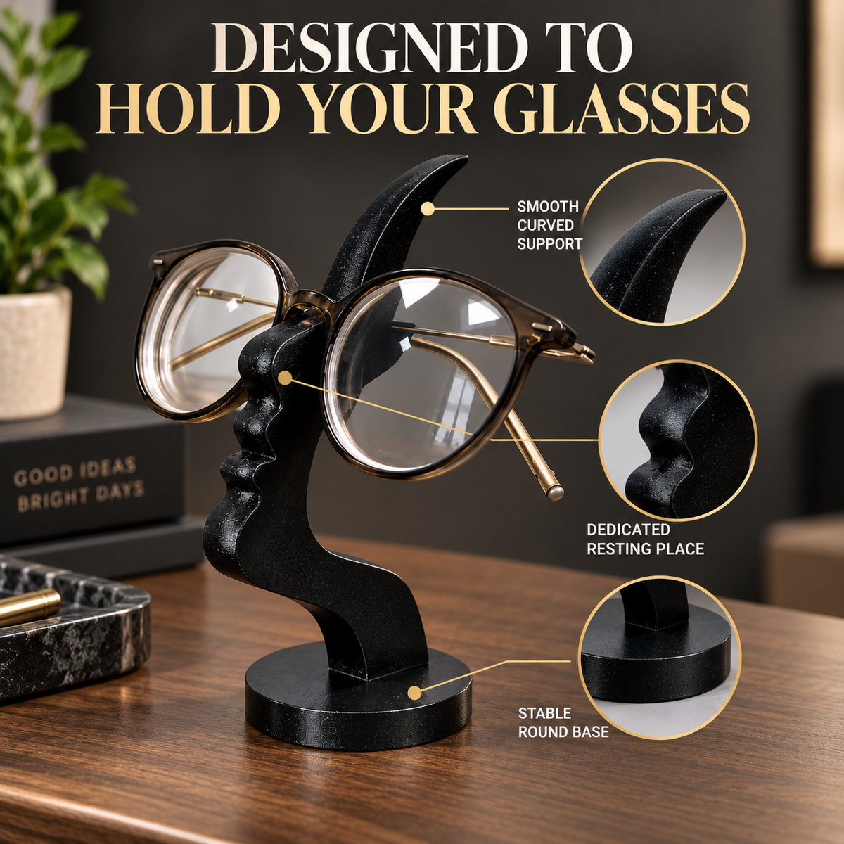 Sculptural Eyeglasses Holder Stand | Face Profile Sunglasses Display | Desk Eyewear Organizer | Modern Table Decor