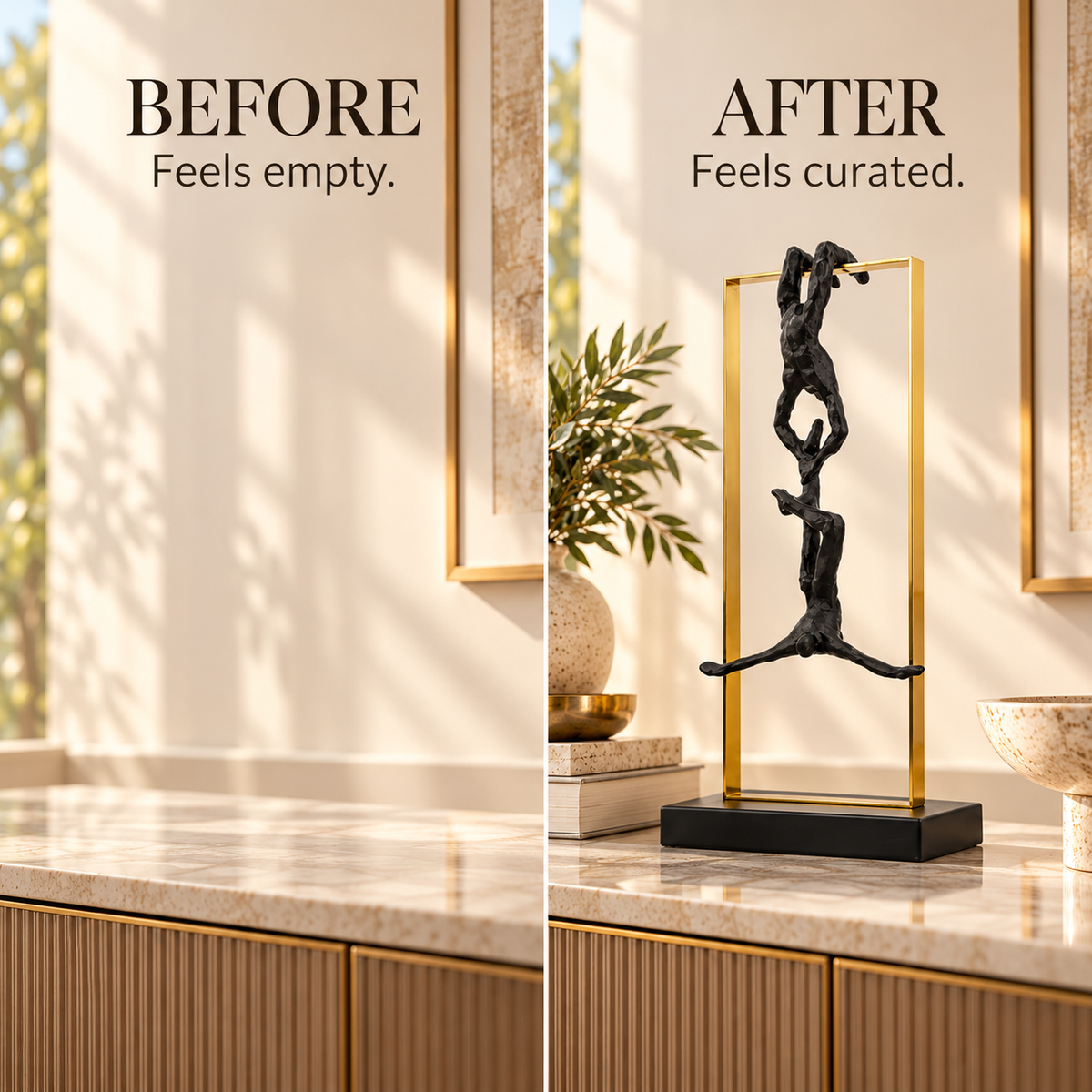 Abstract Climbing Figure Sculpture | Resin Athlete Statue | Modern Desk Decoration | Gold Frame Tabletop Accent for Living Room or Office