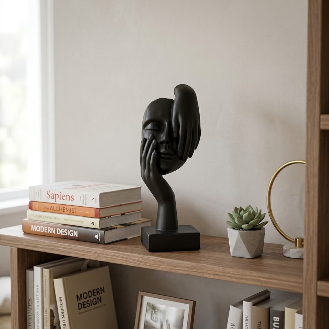 Nordic Resin Abstract Face Statue, Modern Desktop Sculpture Figurine for Office Shelf, Home Decor Accent Gift
