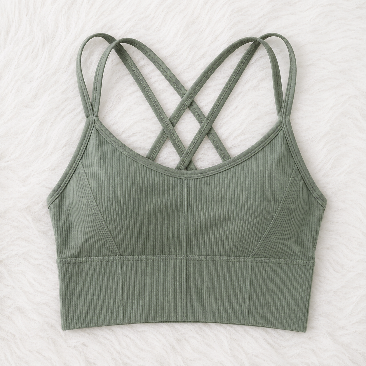 Women Cross Back Sports Bra | White Yoga Crop Top | Strappy Workout Bra | Ribbed Fitness Tank For Gym