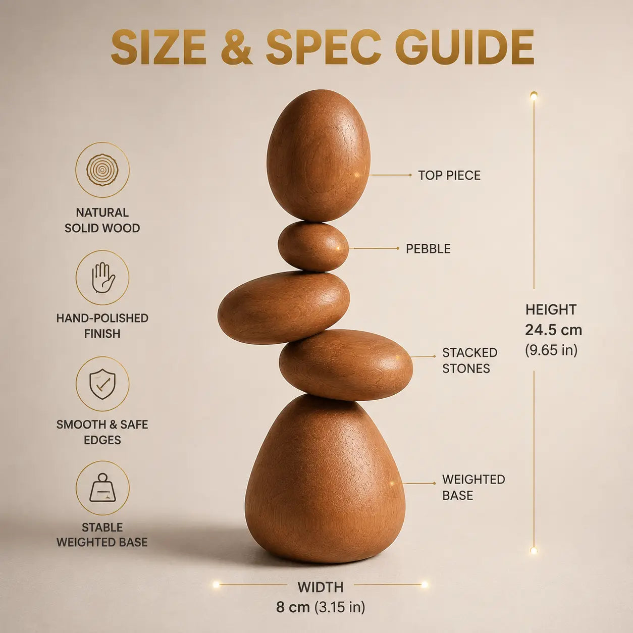 Wood Pebble Balance Sculpture | Minimalist Table Decor | Stacked Stone Art Ornament | Shelf Accent For Calm Spaces Jumartins