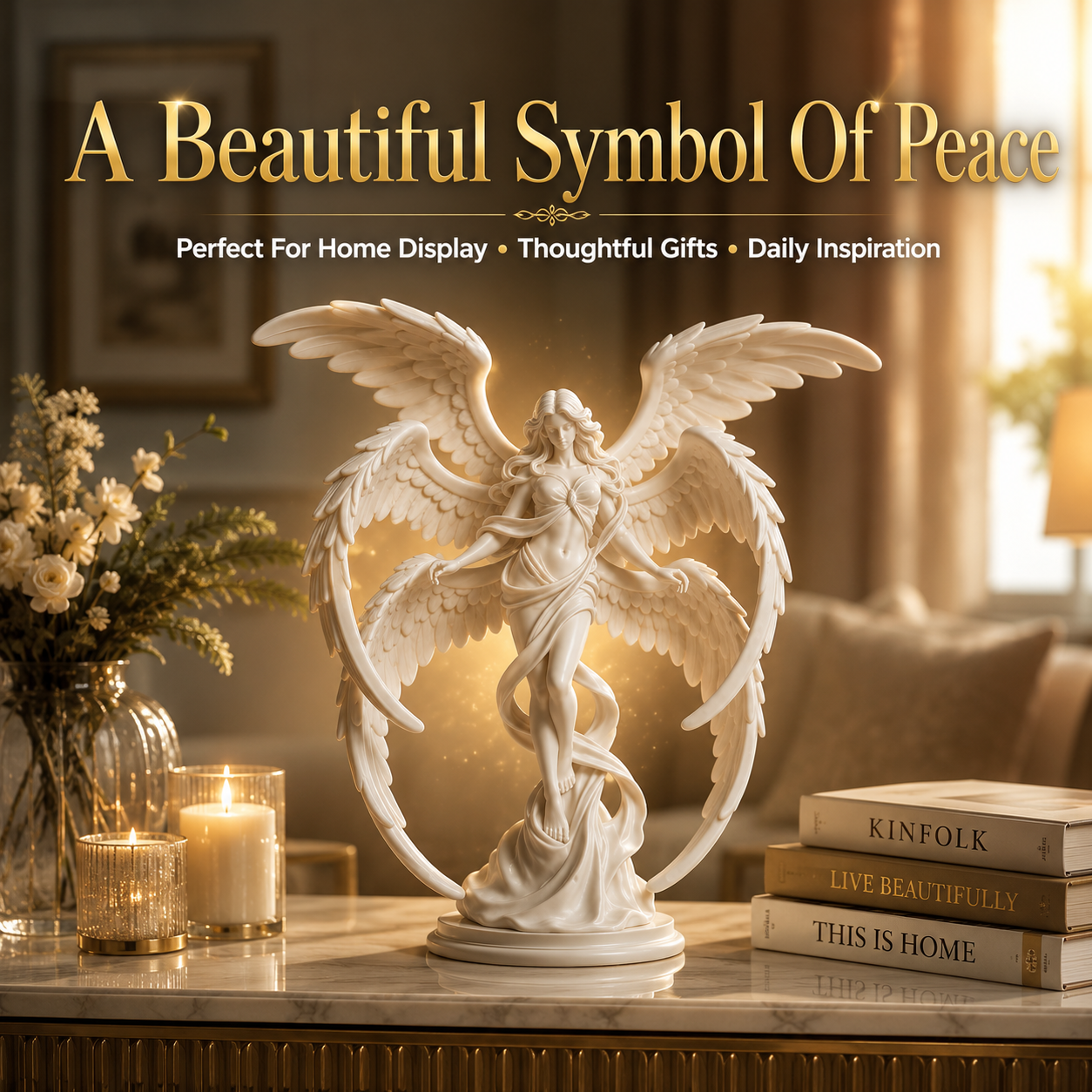 Angel Goddess Figurine | Spiritual Shelf Decor | Winged Desktop Ornament | Peaceful Home Accent | Thoughtful Art Gift | Serene Room Decoration