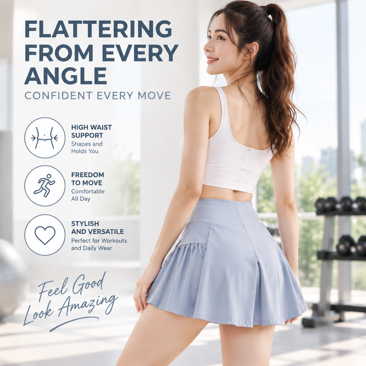 Women's Tennis Skirt High Waist Athletic Skort Yoga Workout Skirt Sports Fitness Bottom Active Lifestyle Wear