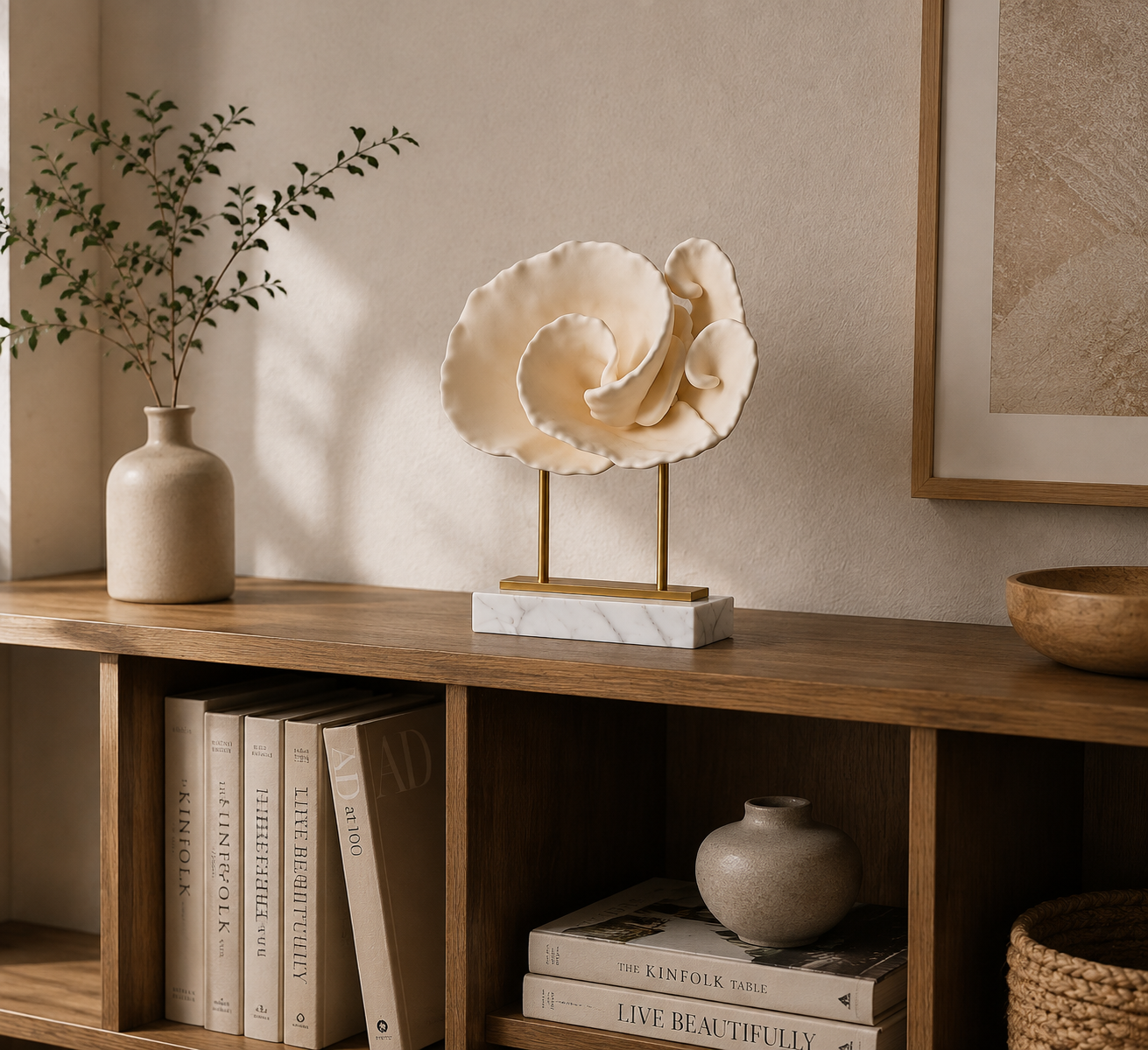 Decorative Shell Sculpture, Resin Sea Shell Figurine, Coastal Home Decor Accent, Tabletop Ornament, Modern Shelf Decoration
