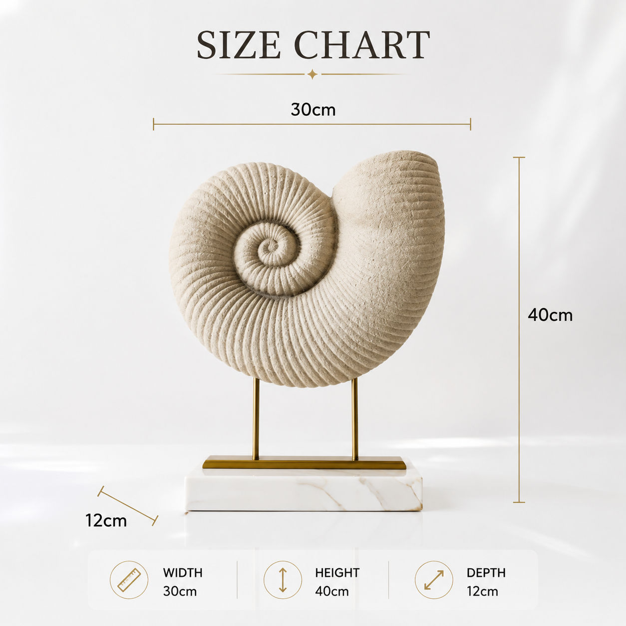 Decorative Sea Shell Figurine | Spiral Whelk Shell Statue | Coastal Home Decor Accent | Ocean Inspired Table Display Ornament