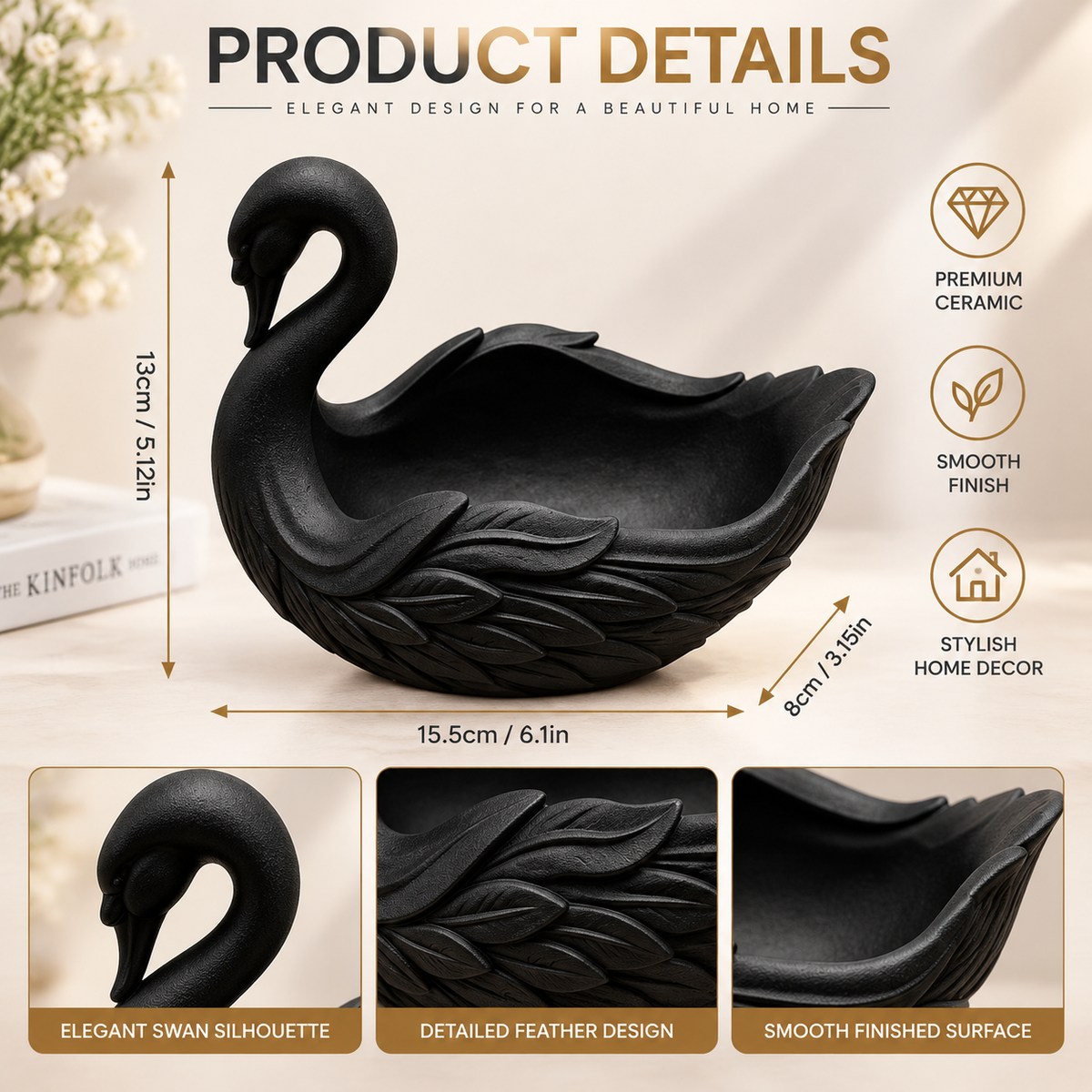 Swan Shaped Storage Tray | Elegant Swan Key Holder Bowl | Decorative Desk Organizer | Home Accent Tray For Jewelry And Small Items