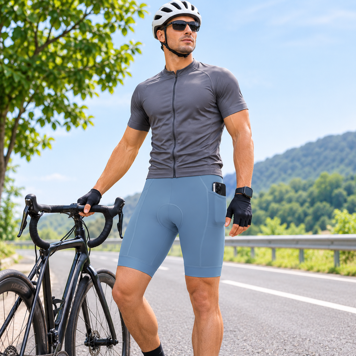 Men's Padded Cycling Shorts with Side Pockets, Breathable Quick Dry Bike Shorts for Road and Mountain Riding  Copy Title