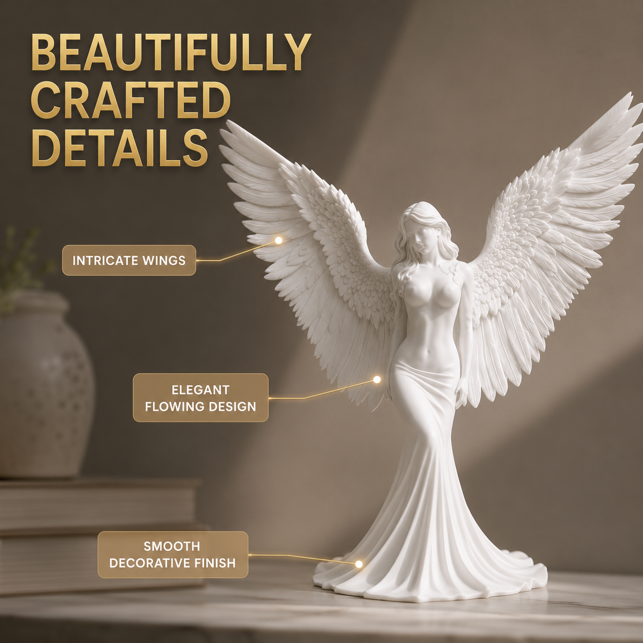 Angel Goddess Figurine | Spiritual Shelf Decor | Winged Desktop Ornament | Peaceful Home Accent | Thoughtful Art Gift | Serene Room Decoration
