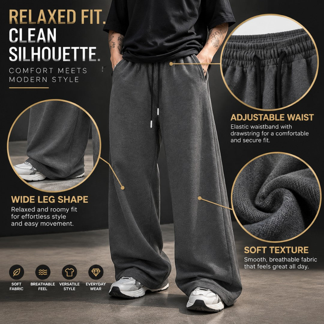 Wide Leg Sweatpants for Men & Women | Loose Fit Drawstring Casual Pants | Oversized Streetwear Jogger Style Everyday Trousers