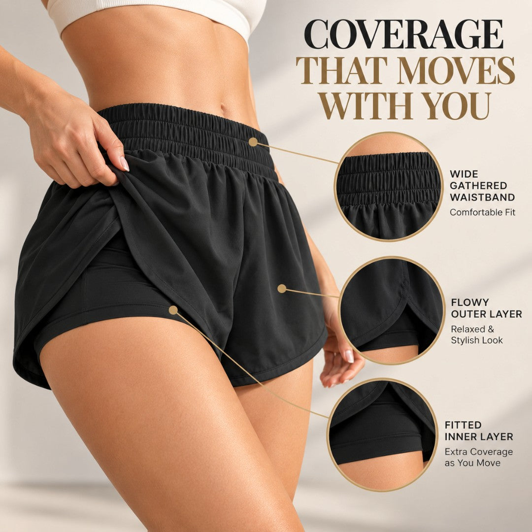 Womens Flowy Running Shorts | Layered Workout Bottoms | Yoga Gym Fitness Casual Sportswear