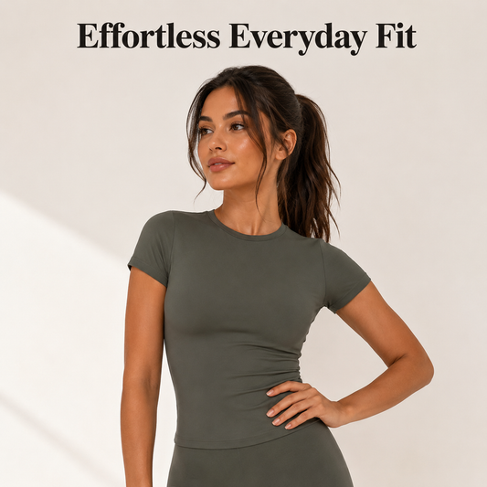 Women Short Sleeve Workout Top | Fitted Crew Neck Yoga Shirt | Stretch Running Tee for Gym and Daily Wear