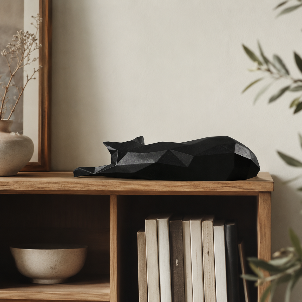 Geometric Lying Cat Statue | Modern Room Decor Figurine | Shelf Desk Table Sculpture | Cat Lover Gift Accent