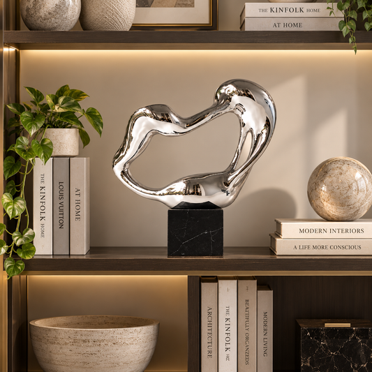 Silver Abstract Sculpture | Melting Heart Statue | Modern Desk Decor | Fluid Art Ornament | Shelf & Living Room Accent
