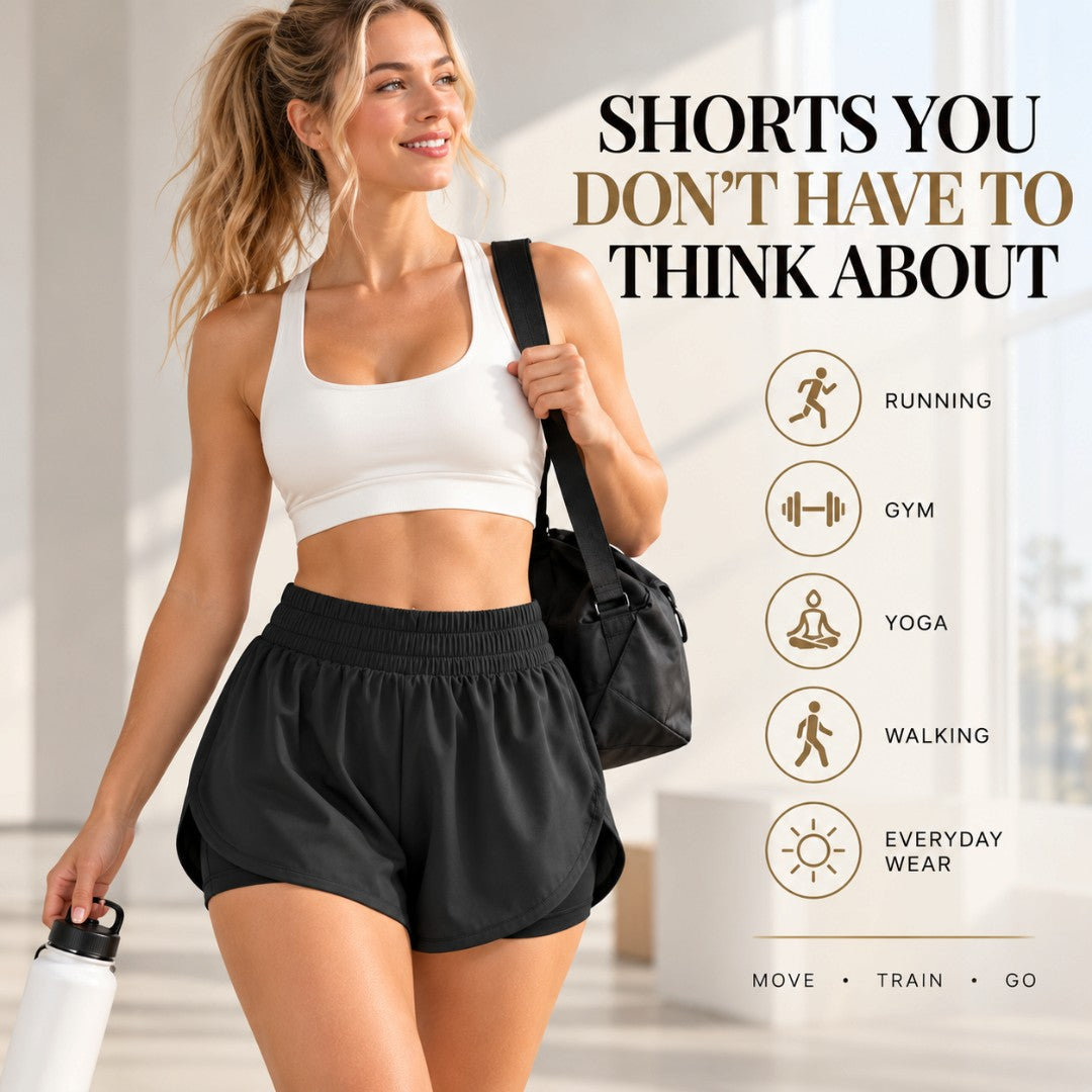 Womens Flowy Running Shorts | Layered Workout Bottoms | Yoga Gym Fitness Casual Sportswear