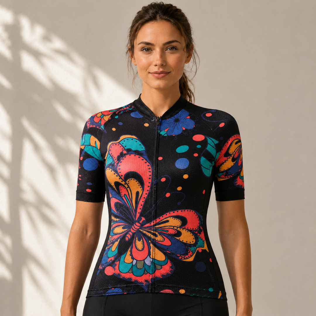 Womens Cycling Jersey | Short Sleeve Bike Shirt | Summer MTB Riding Top | Colorful Road Race Jersey | Breathable Cycling Wear