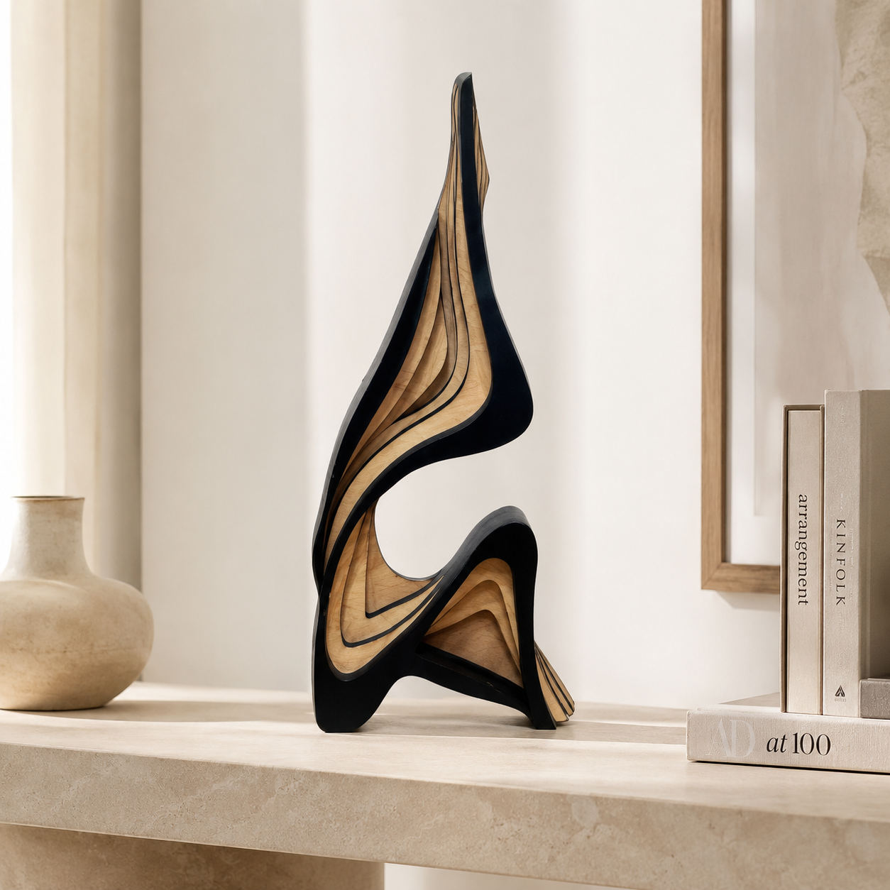 Abstract Wooden Statue | Streamlined Shelf Sculpture | Modern Desktop Ornament | Home Room Decor