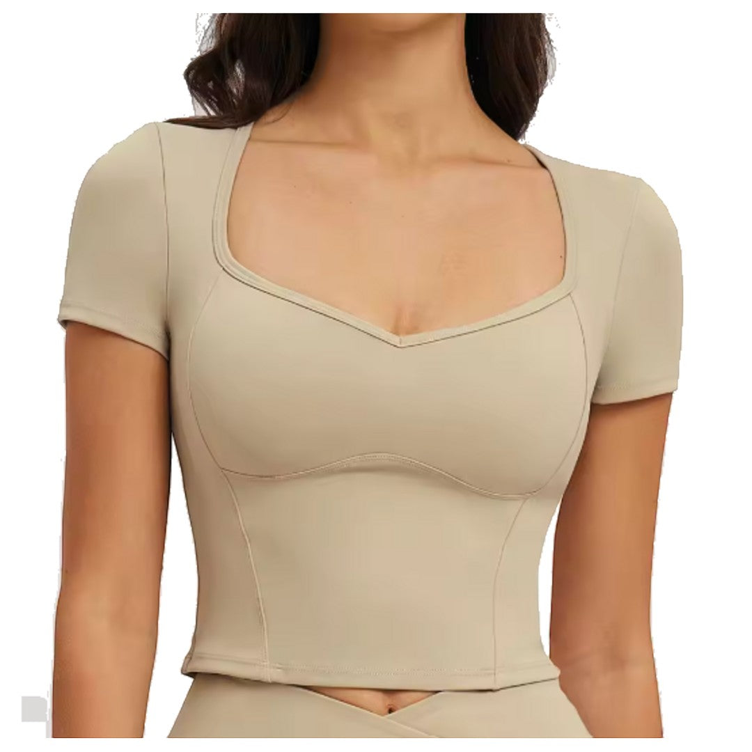 Women’s Workout Crop Top | Sculpting Short Sleeve Yoga Shirt | Stretch Dance Tee | Quick Dry Gym Top | Running and Cycling Training Wear