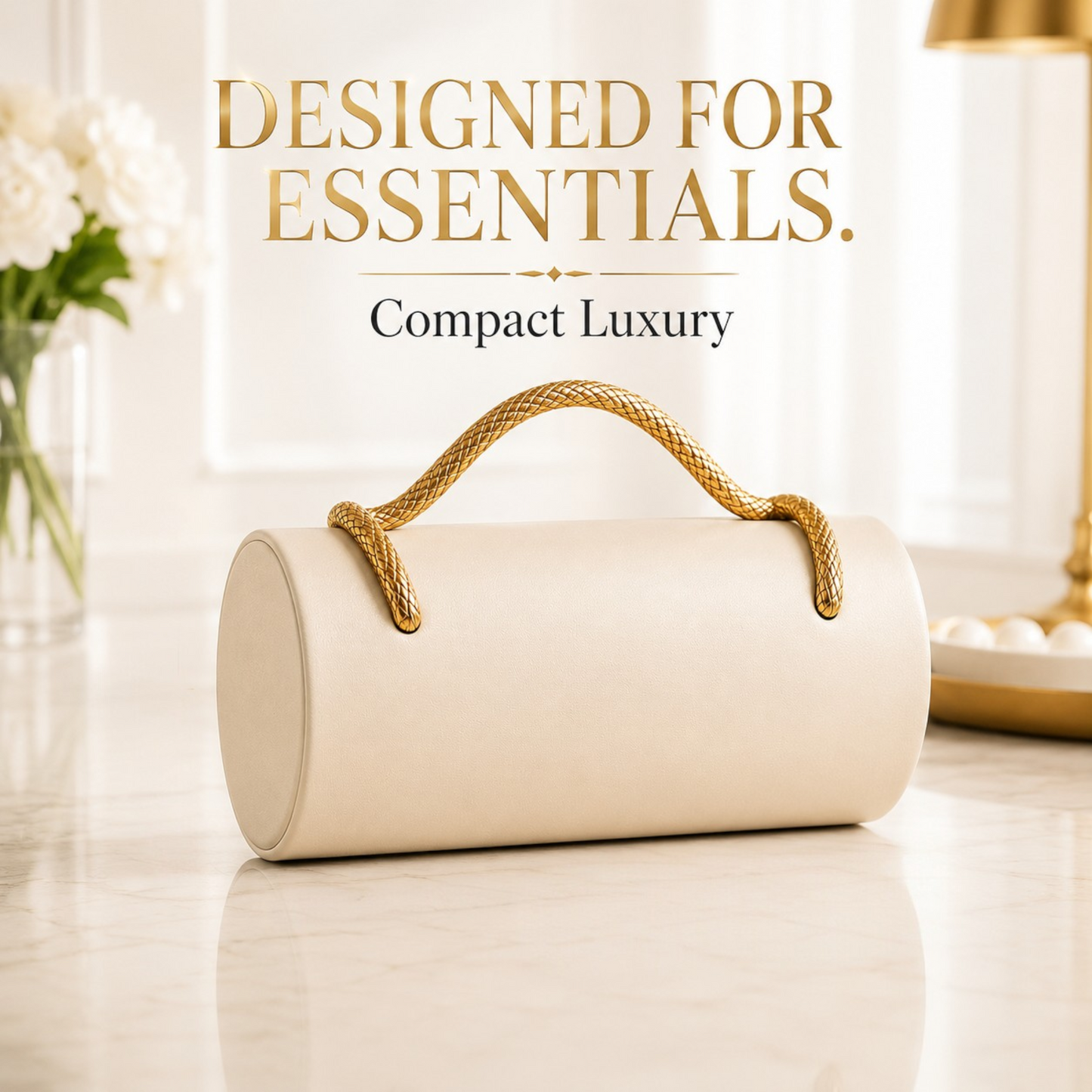 Luxury Ivory Cylinder Clutch Bag for Women | Elegant Minimalist Evening Purse with Rope Handle | Quiet Luxury Handbag