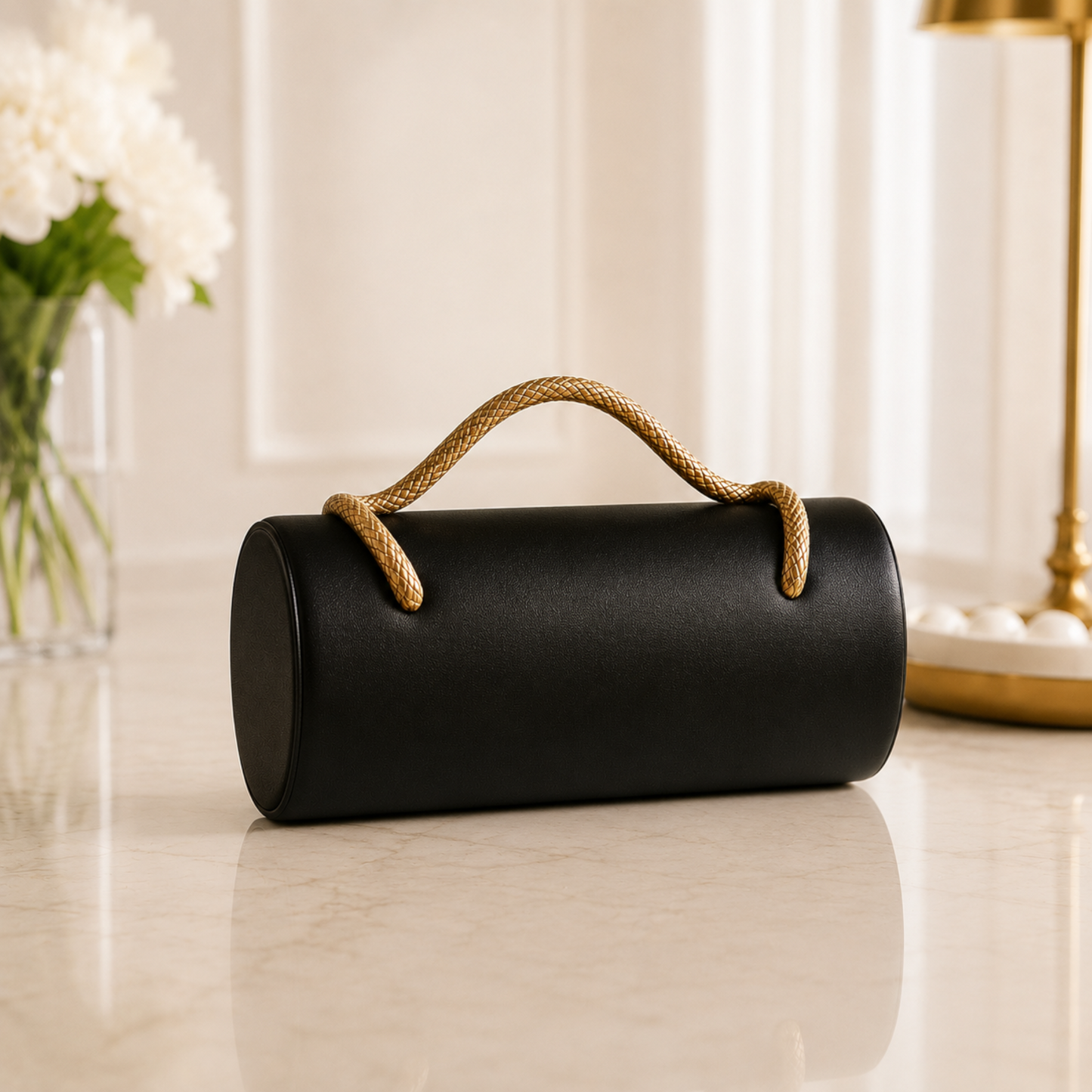 Luxury Ivory Cylinder Clutch Bag for Women | Elegant Minimalist Evening Purse with Rope Handle | Quiet Luxury Handbag