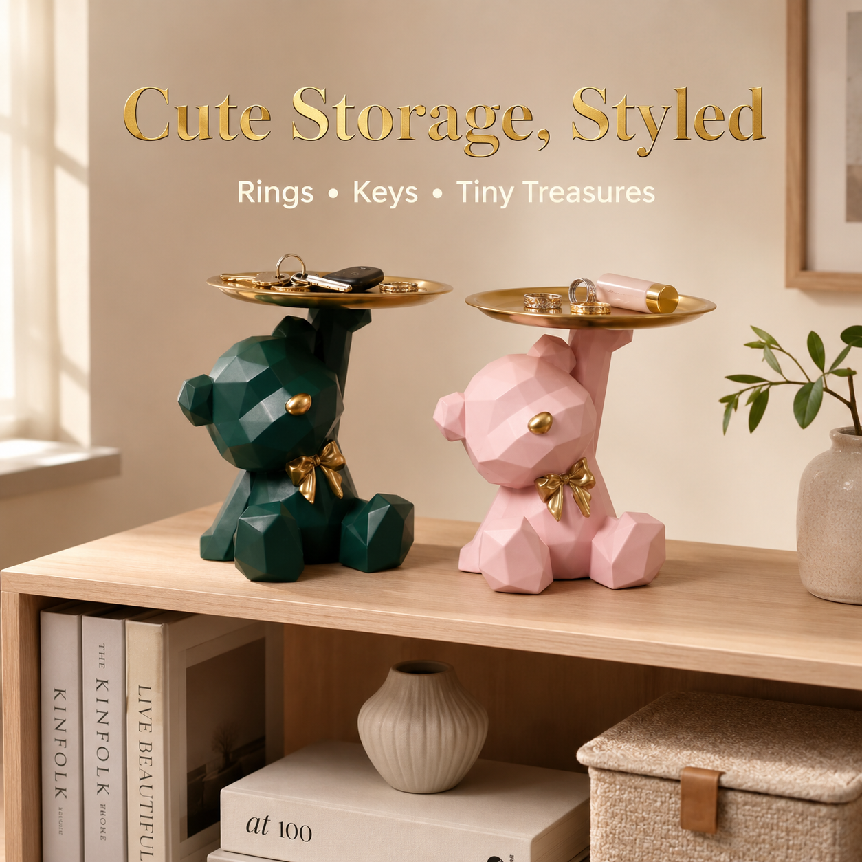 Cute Bear Jewelry Tray Organizer – Aesthetic Vanity Decor, Ring Holder, Key Dish, Small Item Storage for Desk & Nightstand
