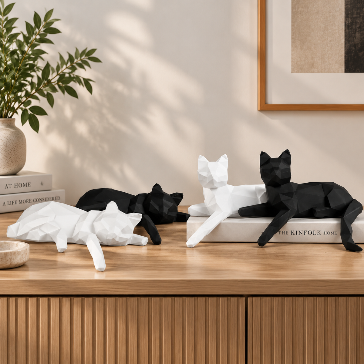 Geometric Cat Sculpture Set | Lazy Cat Figurines | Resin Cat Decor | Modern Animal Statue | Shelf Desk Living Room Decoration | Cat Lover Gift