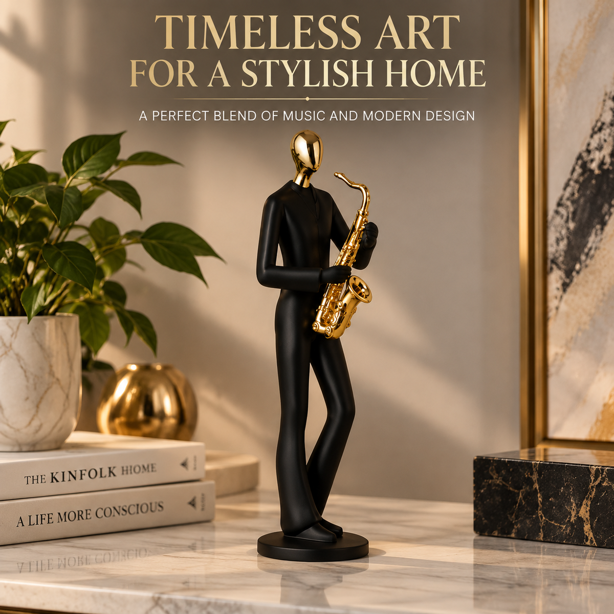 Abstract Musician Sculpture Statue | Modern Character Figurine | Home Decor Accent | Living Room Shelf Ornament | Office Desk Decoration