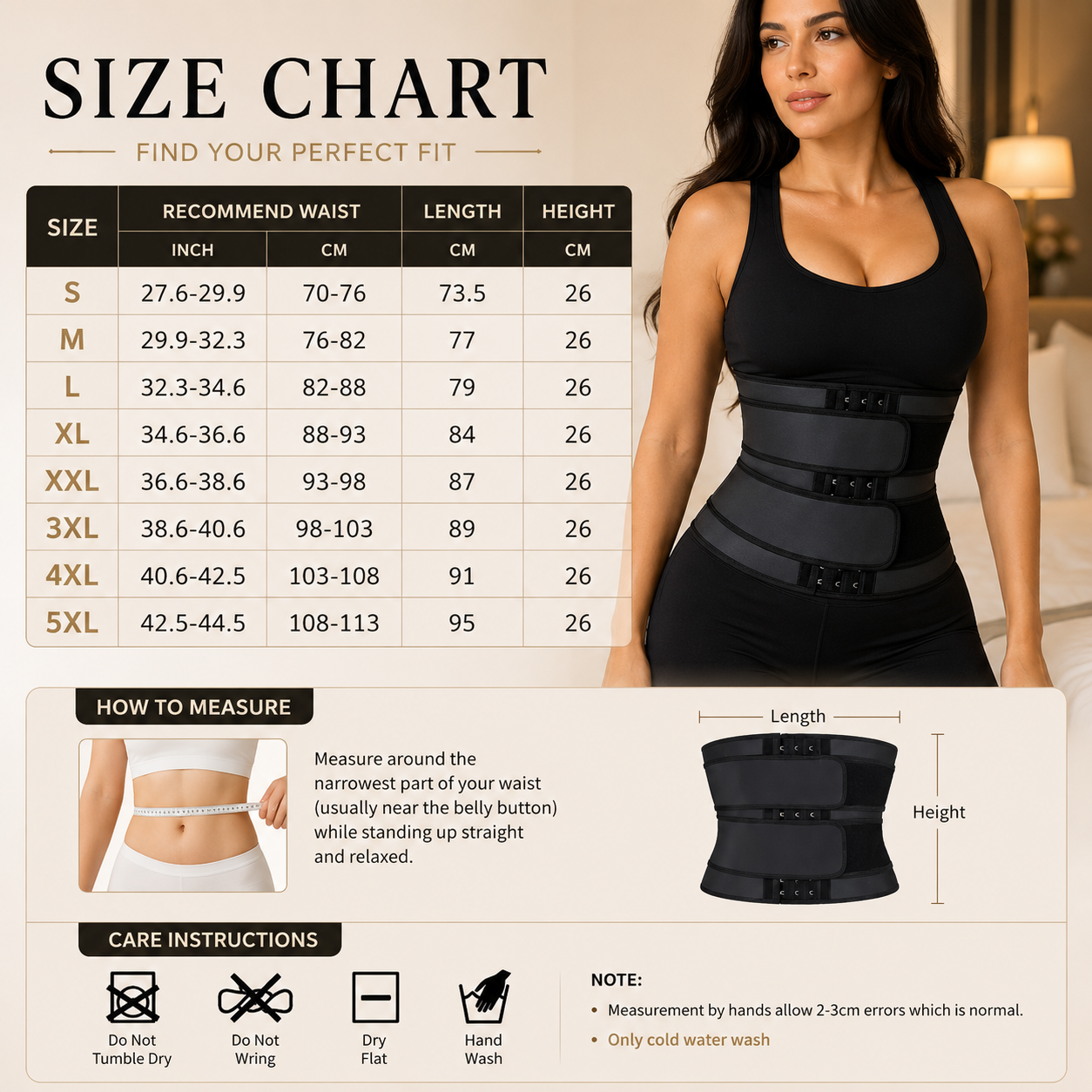 Women Waist Trainer Belt | Adjustable Hook Closure Waist Support | Black Compression Wrap for Workout Layering
