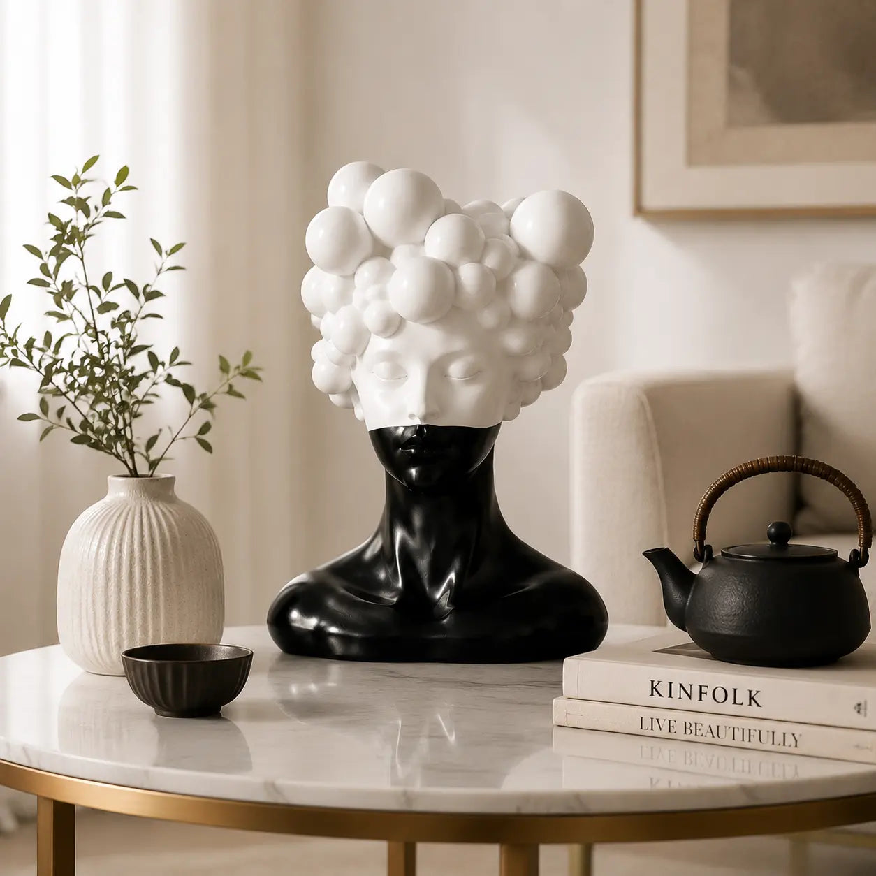 Black White Woman Bust Decor | Abstract Portrait Sculpture | Modern Table Ornament | Living Room Shelf Accent Jumartins