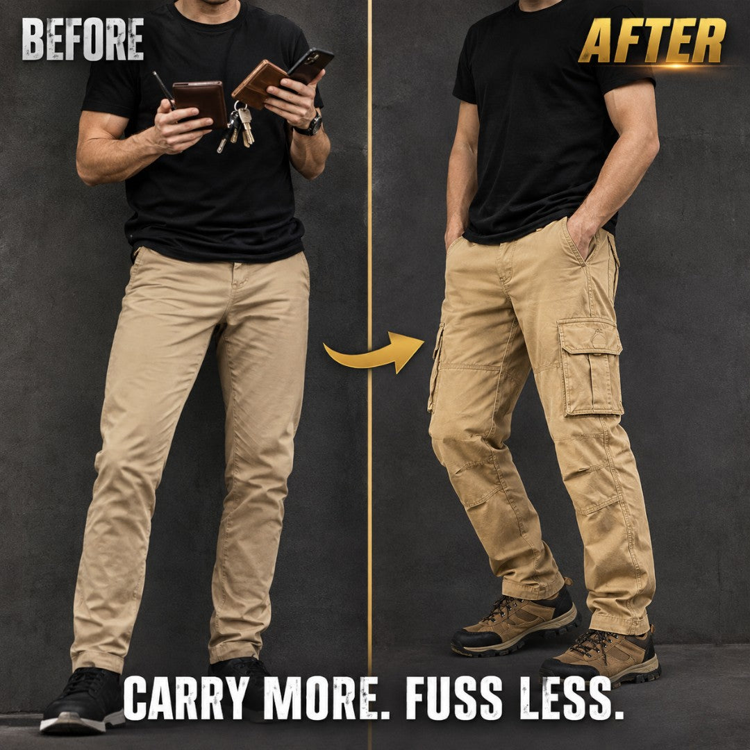 Men's Cargo Pants | Large Pocket Loose Fit Trousers | Outdoor Work Pants | Elastic Waist Utility Pants | Casual Hiking Bottoms