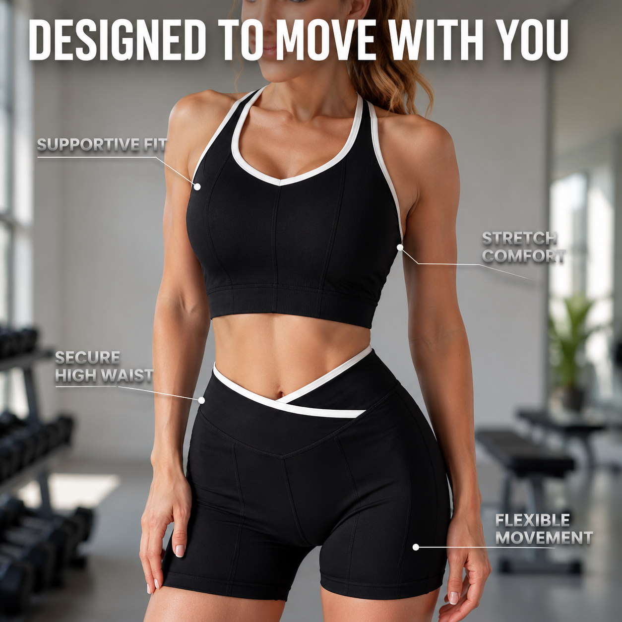 Women Workout Set | Halter Top Shorts Set | High Waist Yoga Outfit | Two Piece Activewear Set | Fitness Gym Clothing