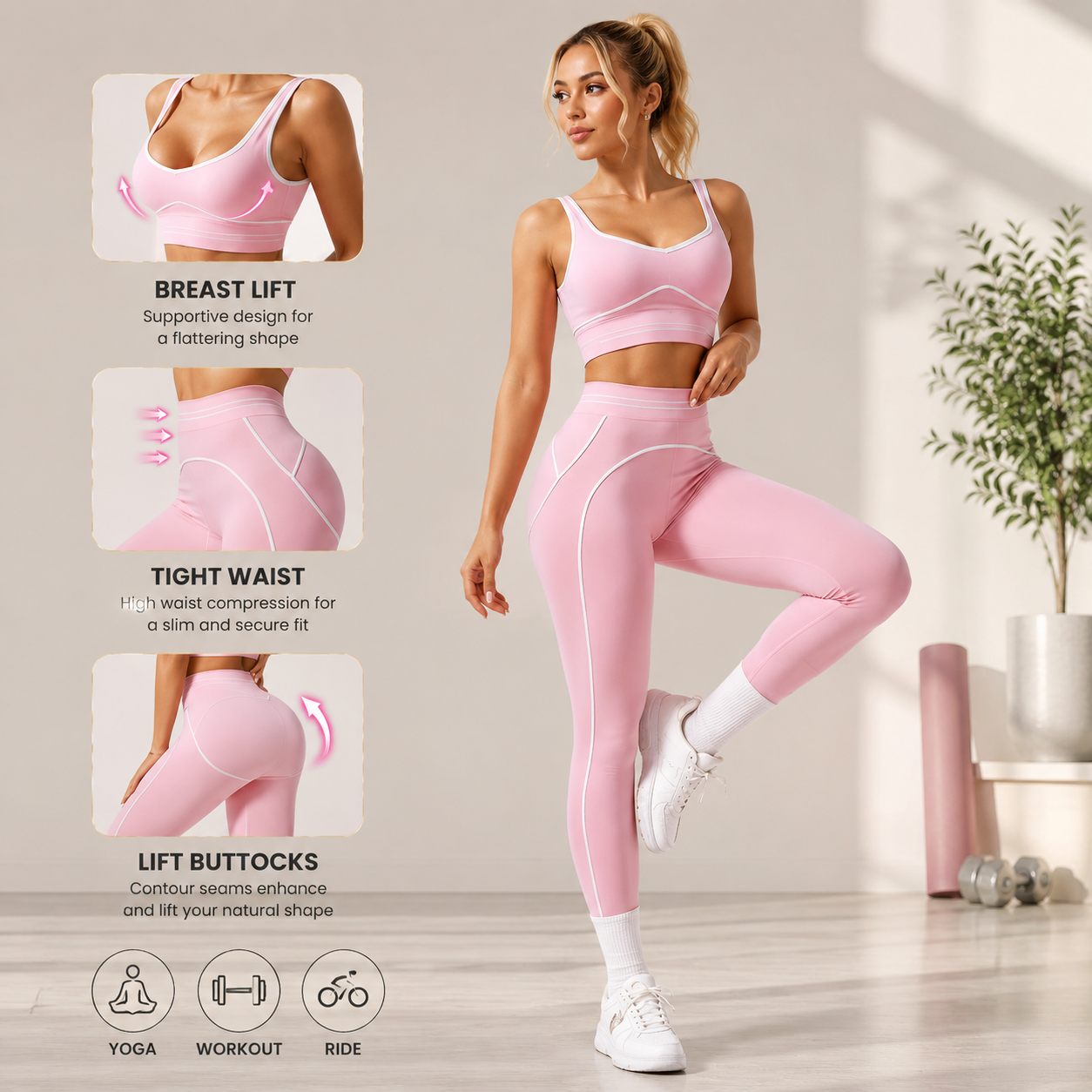Women's Seamless Yoga Set | Sports Bra And High Waist Leggings | Gym Workout Activewear Outfit | Stretch Fitness Clothing