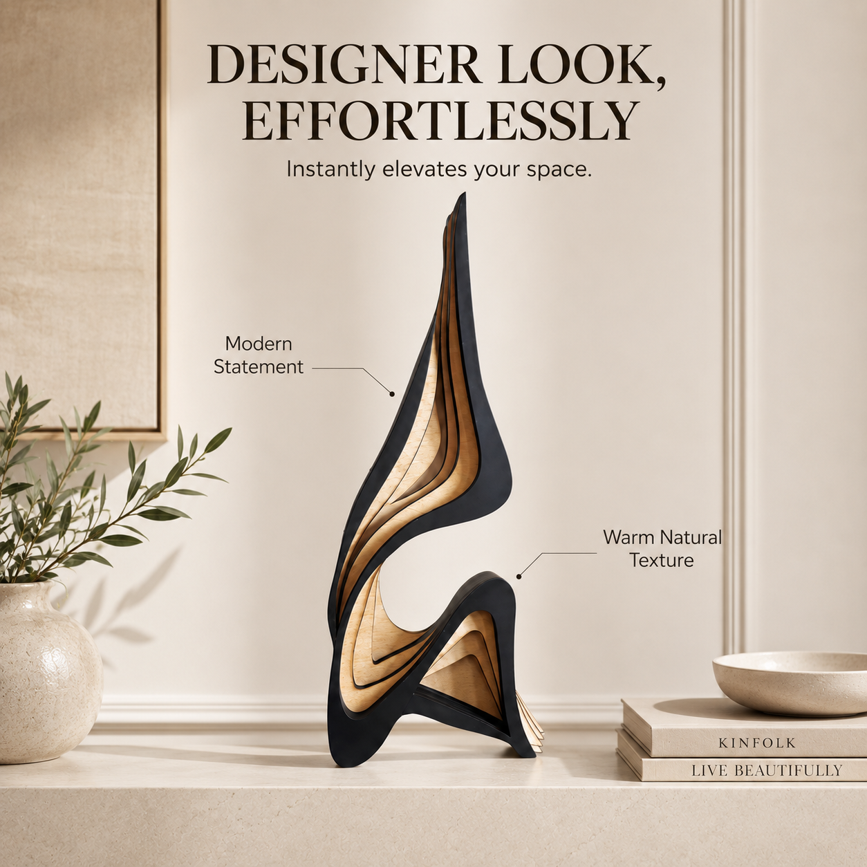 Abstract Wooden Statue | Streamlined Shelf Sculpture | Modern Desktop Ornament | Home Room Decor