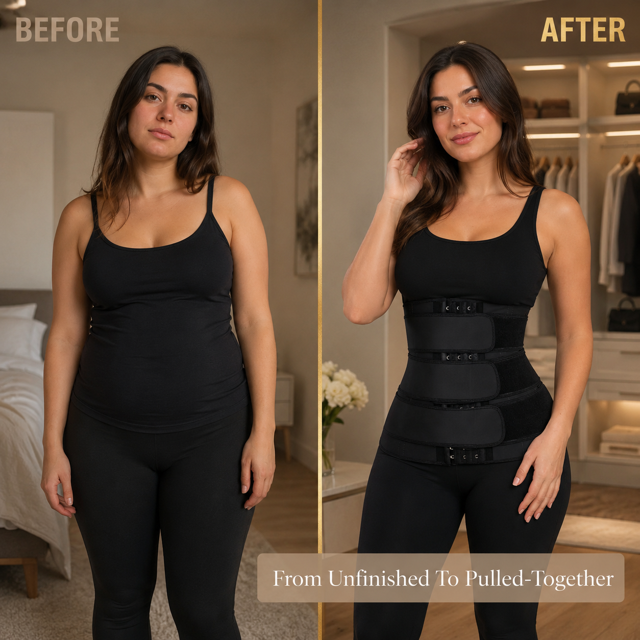 Women Waist Trainer Belt | Adjustable Hook Closure Waist Support | Black Compression Wrap for Workout Layering