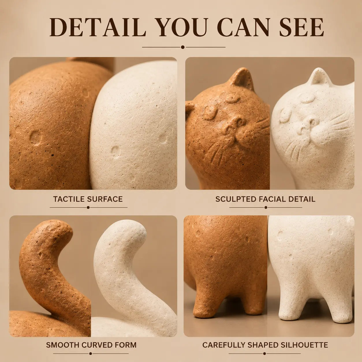 Ceramic Cat Sculpture| Abstract Kitten Table Decor | Modern Animal Shelf Accent | Living Room Ornament | Cat Lover Gift Jumartins