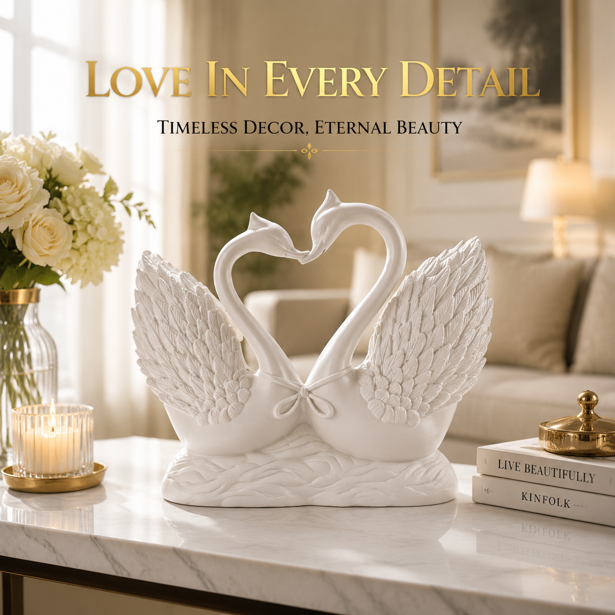 Swan Statue Decor | Resin Swan Sculpture | Love Bird Home Ornament | Elegant Tabletop Decoration | Modern Romantic Interior Accent