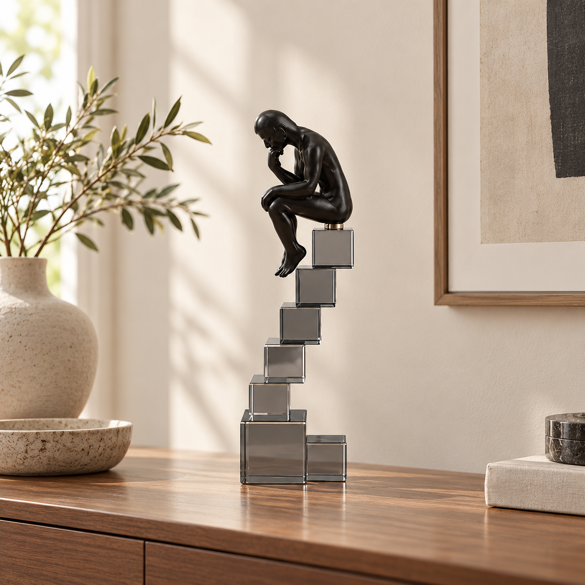 Crystal Ladder Thinker Figurine | Abstract Climbing Sculpture | Modern Desk Ornament | Decorative Statue for Living Room Shelf Office Decor