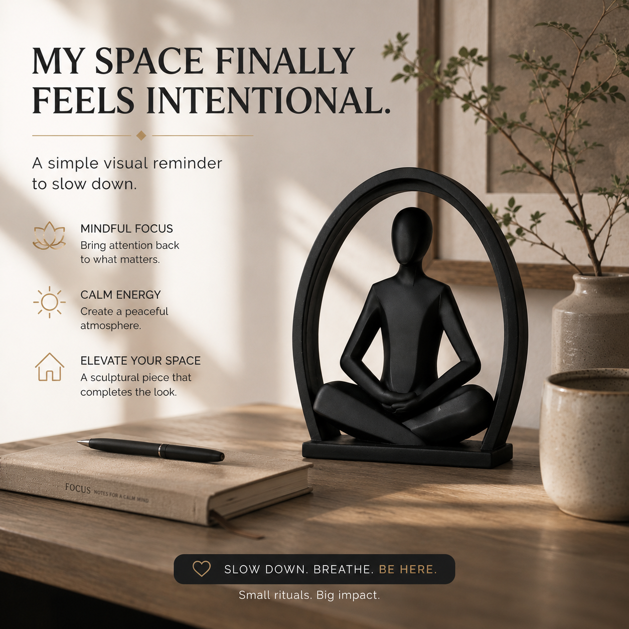Abstract Meditation Sculpture | Yoga Figure Desk Decor | Minimalist Office and Living Room Statue | Mindful Gift