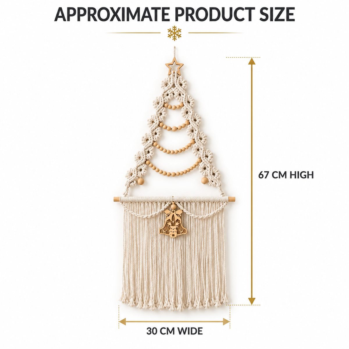 Christmas Tree Macrame Wall Hanging Woven Tapestry Holiday Decor Wood Beads Bell Bedroom Accent