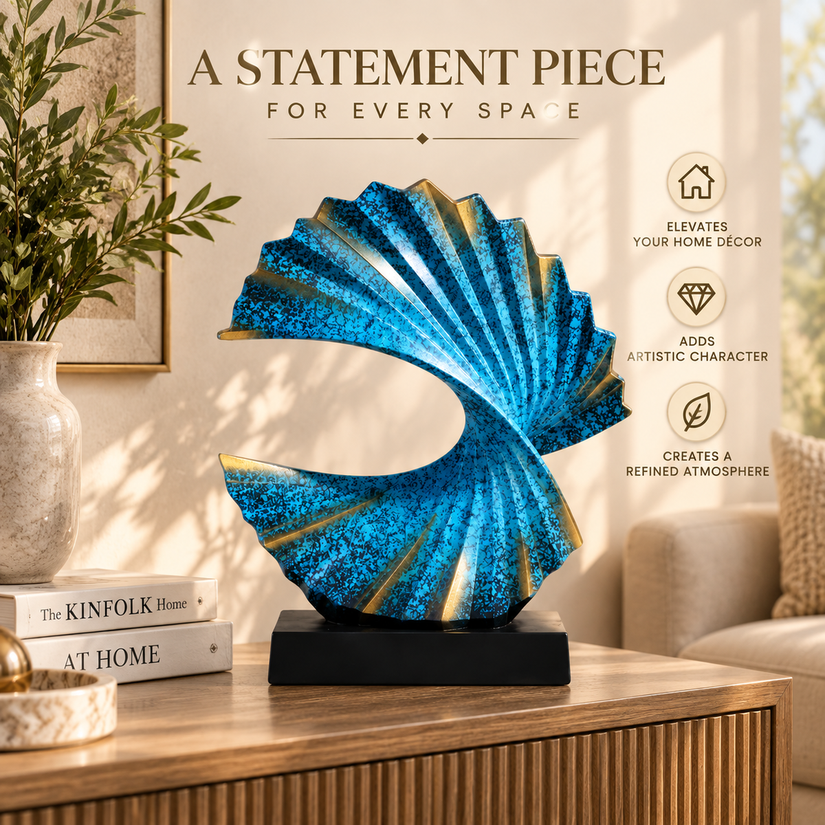 Abstract Wave Resin Sculpture | Modern Art Figurine Home Decor | Elegant Desktop Accent For Living Room Bedroom Study