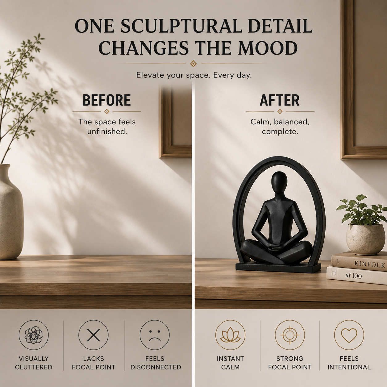 Abstract Meditation Sculpture | Yoga Figure Desk Decor | Minimalist Office and Living Room Statue | Mindful Gift