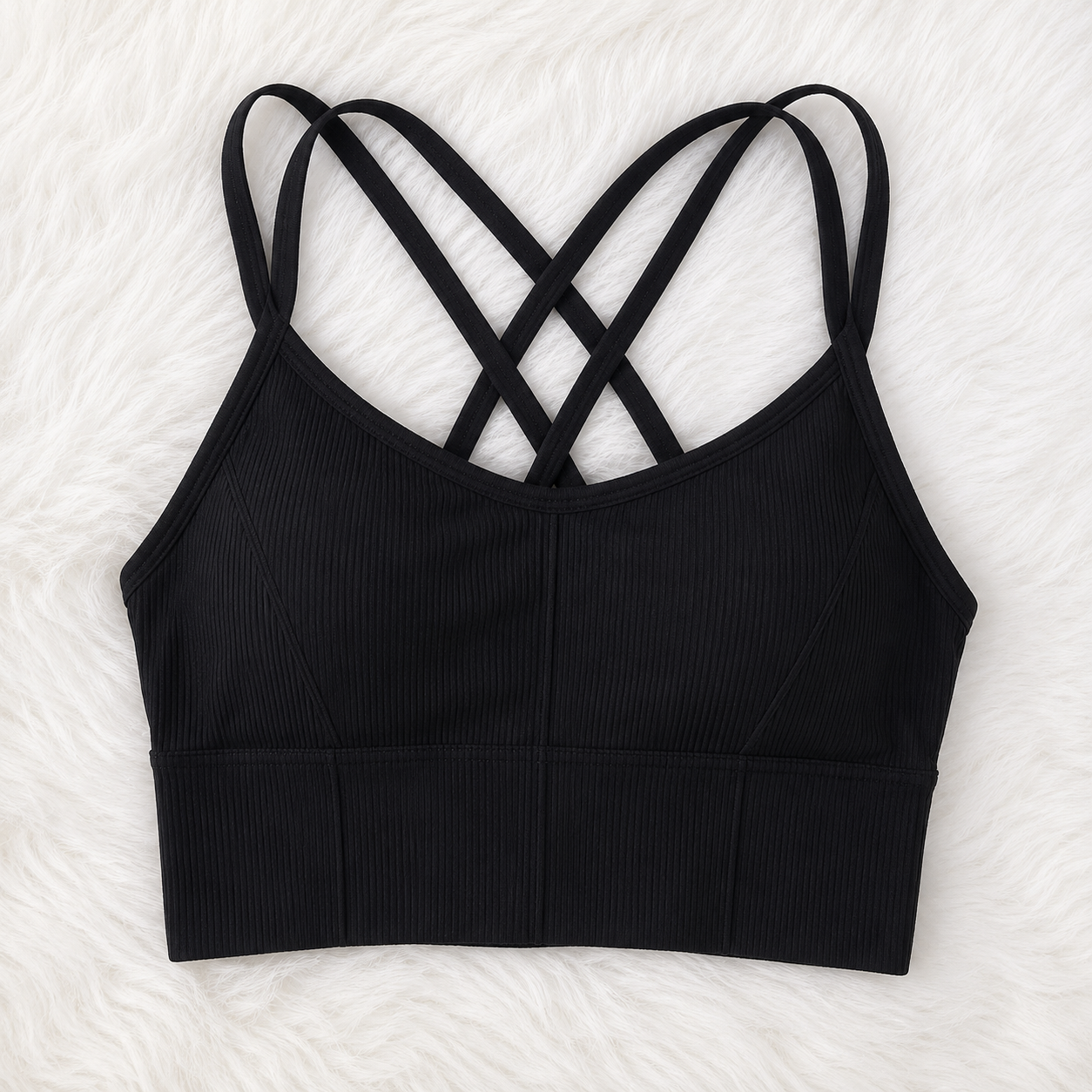 Women Cross Back Sports Bra | White Yoga Crop Top | Strappy Workout Bra | Ribbed Fitness Tank For Gym