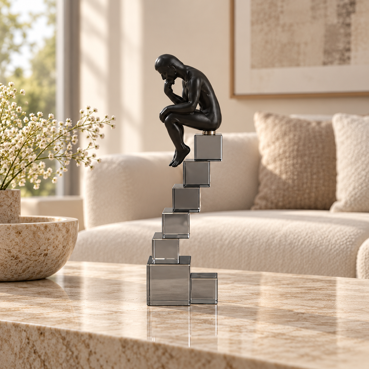 Crystal Ladder Thinker Figurine | Abstract Climbing Sculpture | Modern Desk Ornament | Decorative Statue for Living Room Shelf Office Decor