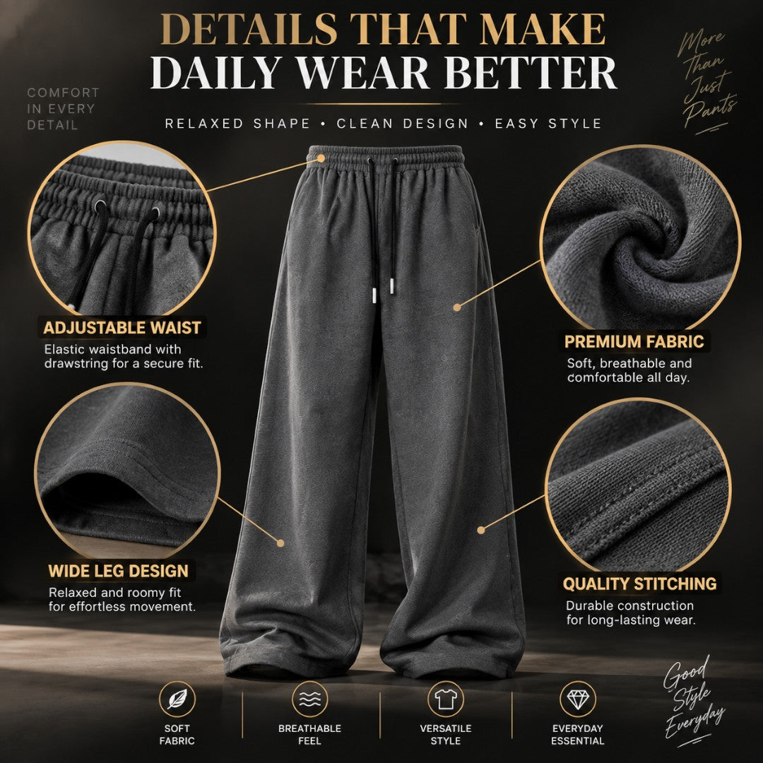 Wide Leg Sweatpants for Men & Women | Loose Fit Drawstring Casual Pants | Oversized Streetwear Jogger Style Everyday Trousers