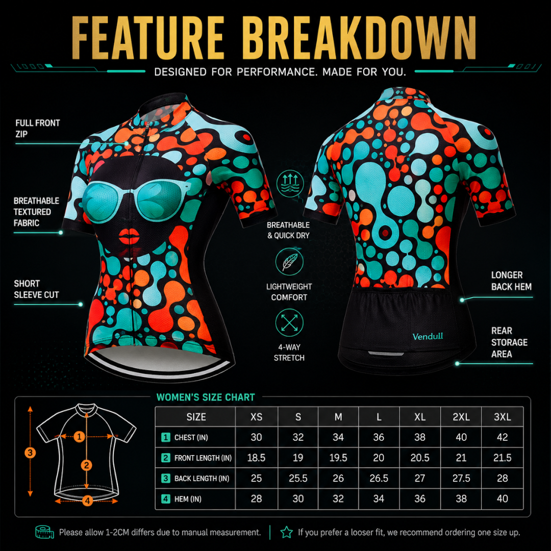 Womens Cycling Jersey | Short Sleeve Bike Shirt | Summer MTB Riding Top | Colorful Road Race Jersey | Breathable Cycling Wear