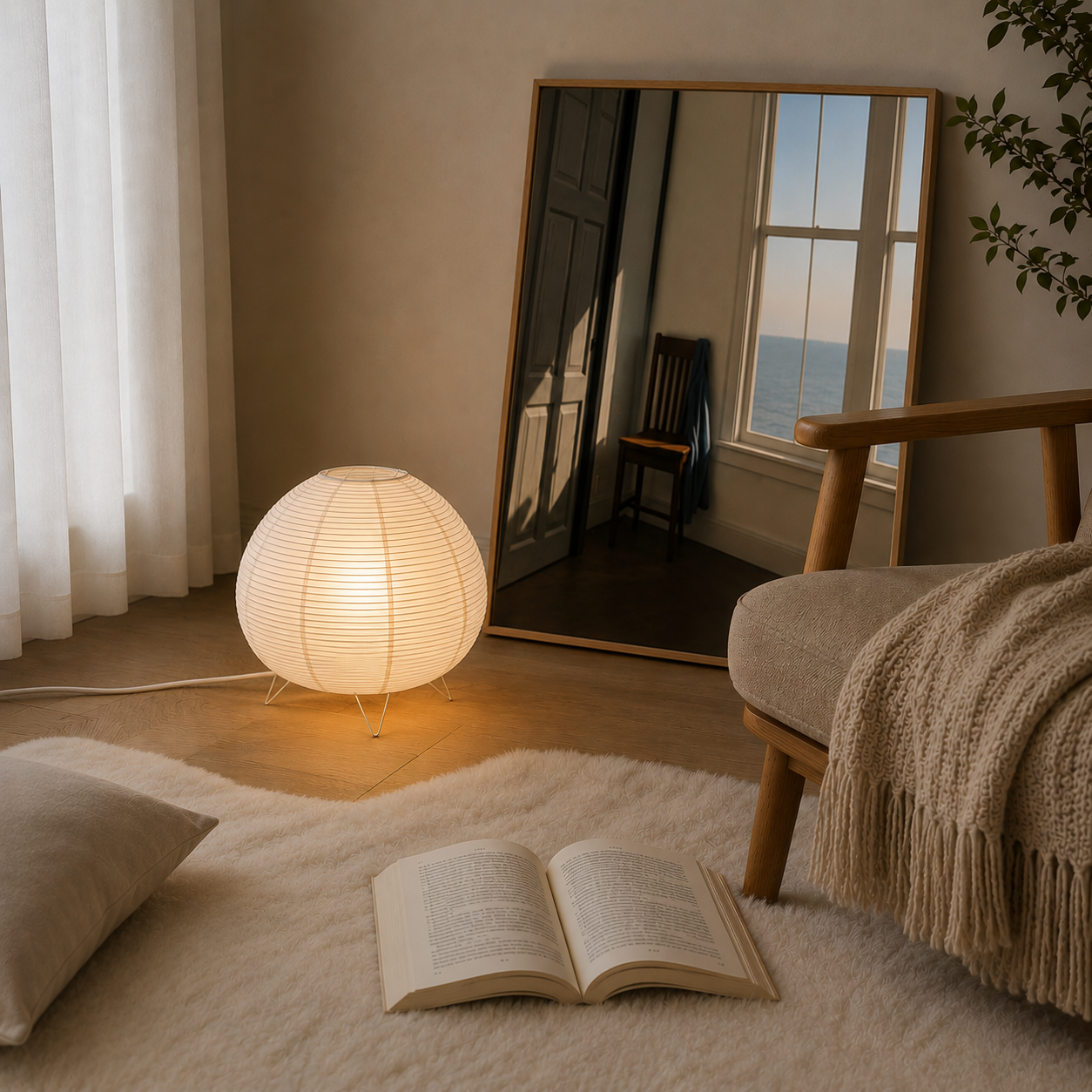Rice Paper Table Lamp | Wabi Sabi Bedside Light | Plug In Desk Lighting | Japandi Bedroom Decor | Cozy Reading Room Accent
